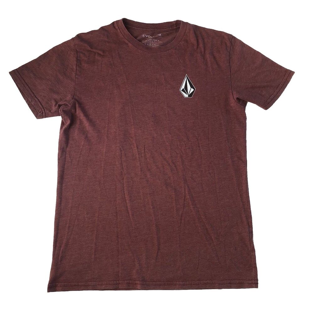 Volcom Mens Burgundy Heather Logo Graphic Short Sleeve T-Shirt Size Small